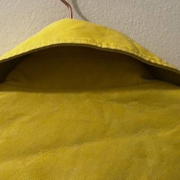 Avec Les Filles Bright Yellow Relaxed Lined Vegan Leather Boho Moto Zip Jacket - Picture 14 of 16